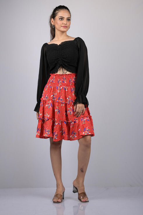 Skirt for women western wear stylish printed skirts Pink Color With White Polka Dot Skirt (OTLKT1010)